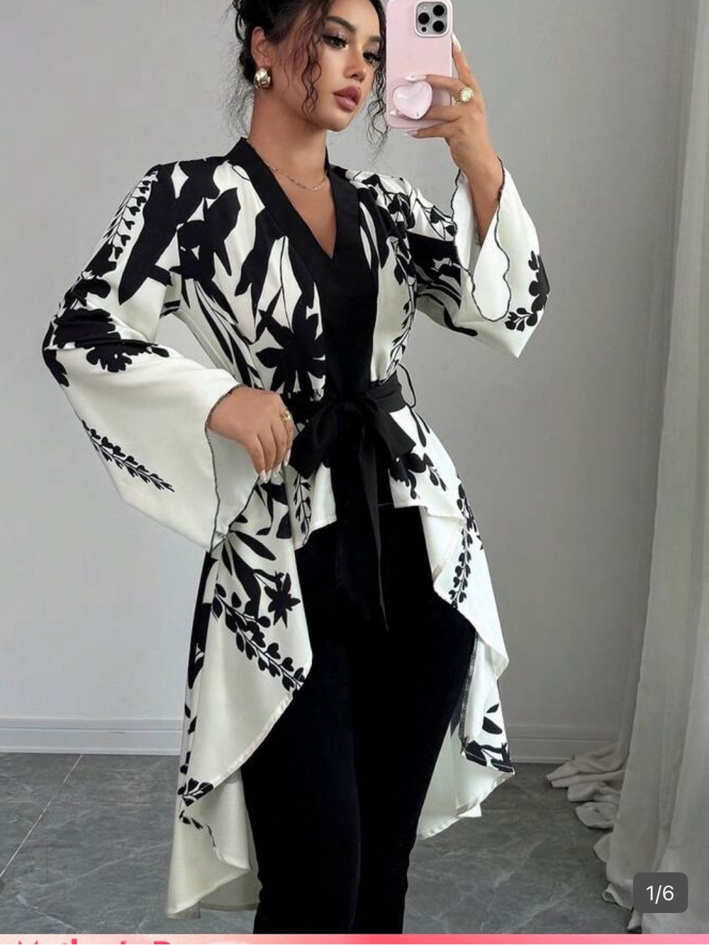 Black & White Floral Wrap Kimono